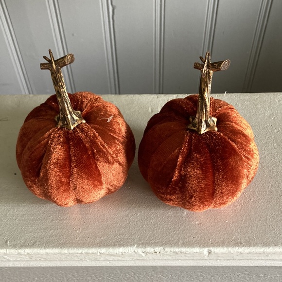 Set of 2- Beautiful Orange Velvet Pumpkins- Fall Holiday Decorations - Picture 6 of 17